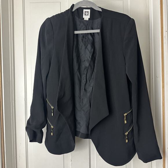 Anne Klein Asymmetrical Blazer with Double Zipper Black Size L - Picture 1 of 6